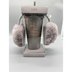 XIIX Tumbler with Faux Fur Earmuffs 23.5 Oz Reusable‎ Cup  Gunmetal Gift Set